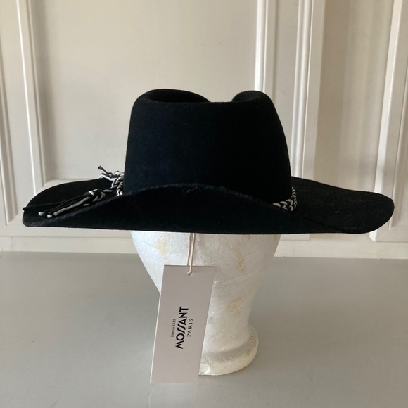 NWT Mossant Free People Wild Heart Braided Trim Black Felt Hat Sz M main image 5